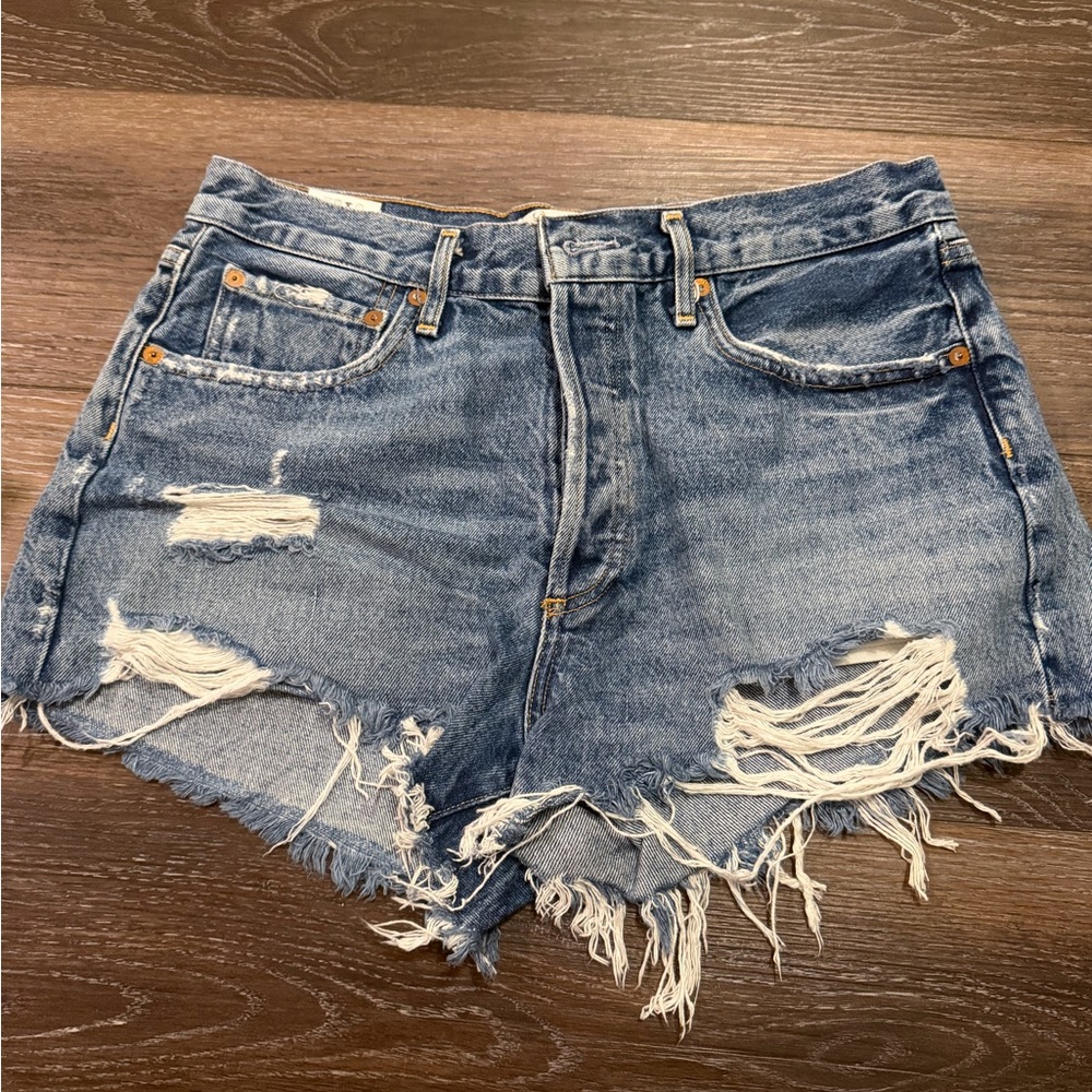 Agolde Blue Distressed Jean Shorts